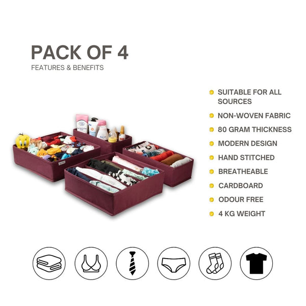 Pack of 4 Maroon Drawer Organizer: Stylish Organization at Your Fingertips!